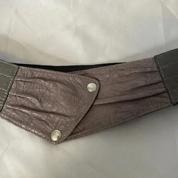 VINTAGE Cokluch Two Tone Grey Wide Asymmetrical Leather Belt Snap Closure Size S - Picture 3 of 10